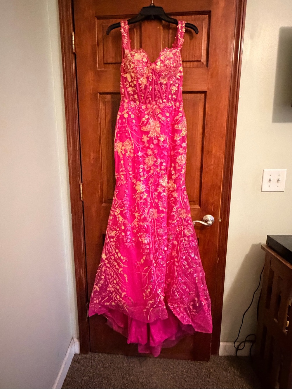 Nameless Hot Pink and Gold Embroidered Prom Gown